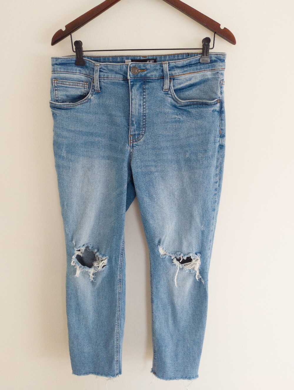 KUT From The Kloth Rachael High Rise Fab Ab Mom Jeans Distressed Raw Hem Size 10